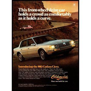 1983 Oldsmobile Cutlass Ciera Sedan Vintage Print Ad Curvy Highway Sunset Photo